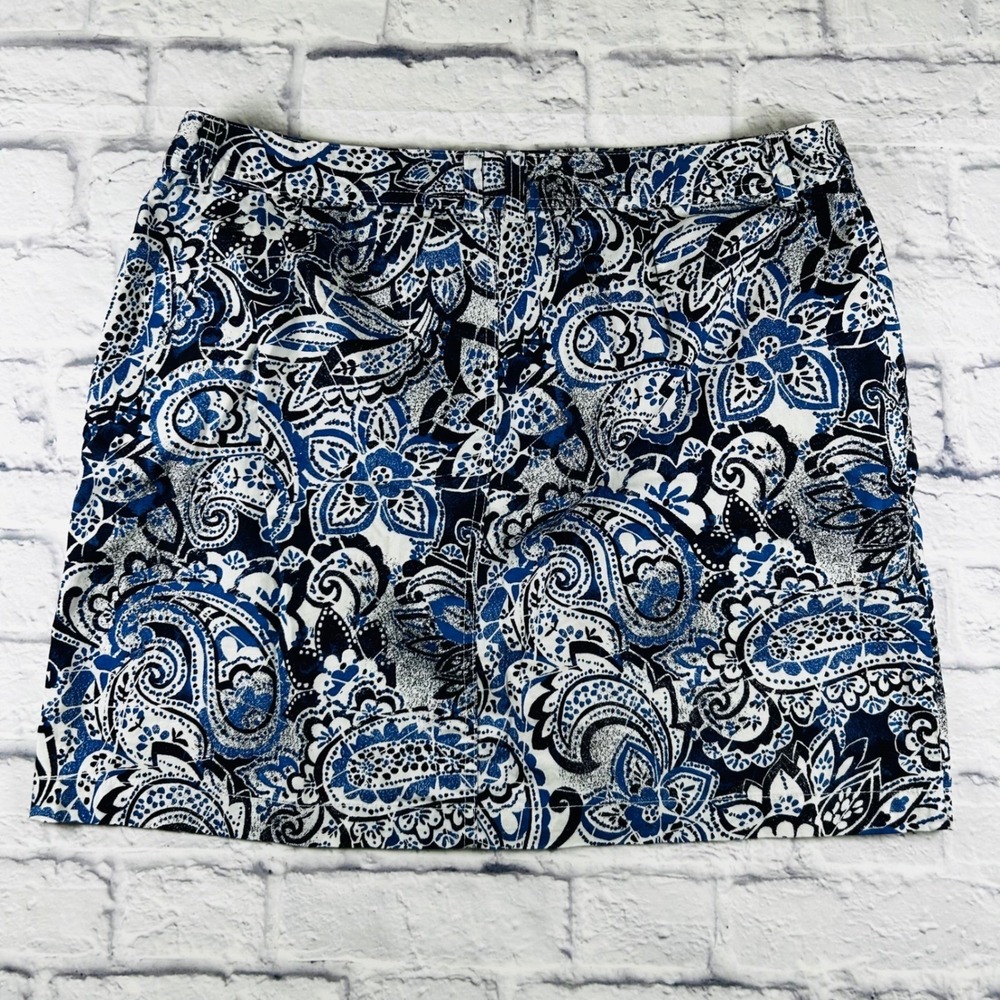 Karen Scott Blue White Paisley Floral Mini Skirt Women's 14 Nautical Cotton - Picture 3 of 6